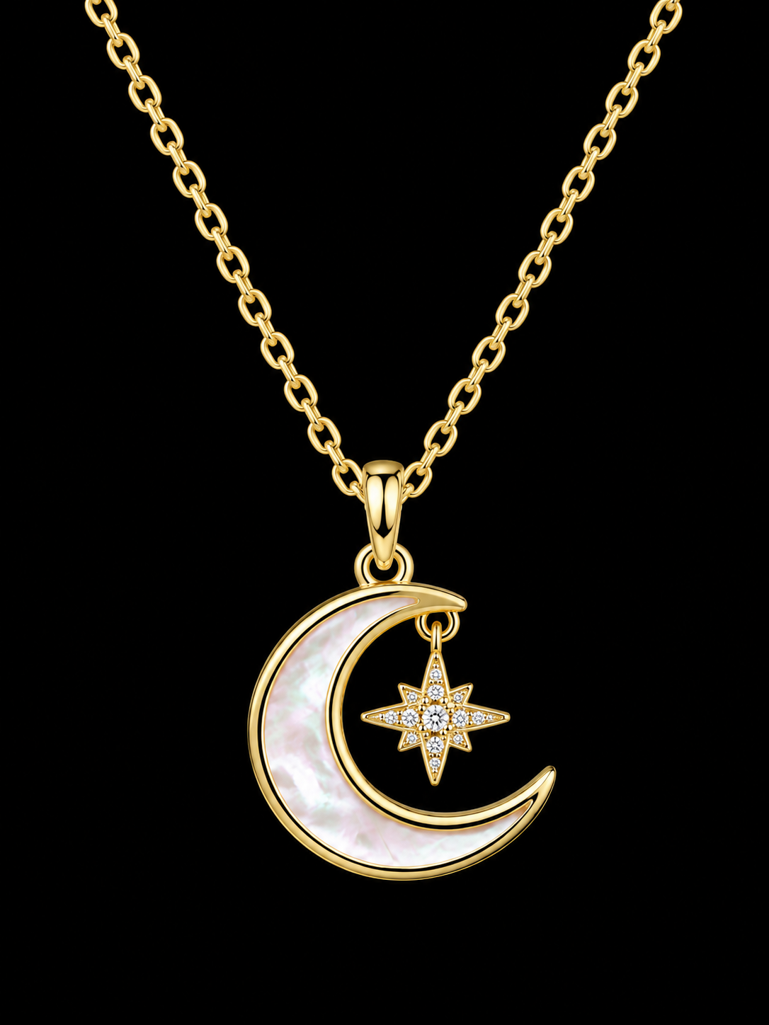 Gold Moon & Star Necklace by Silverguy