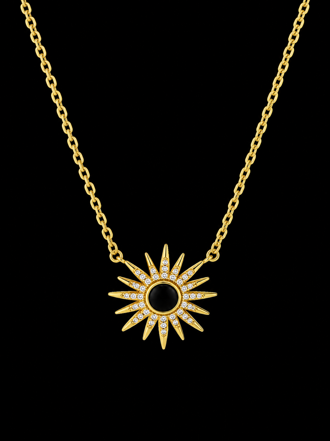 Gold Onyx Sunburst Necklace by Silverguy
