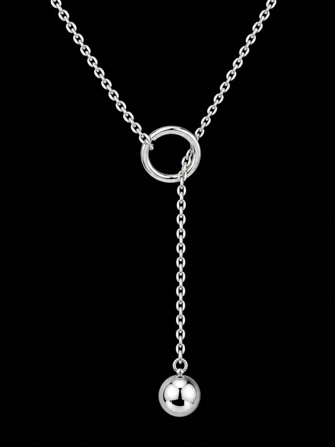 Silver Circle & Ball Drop Lariat Necklace by Silverguy