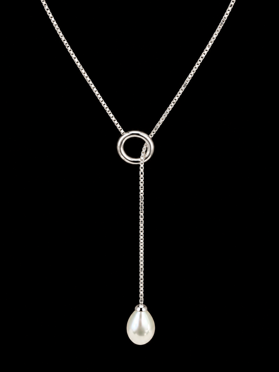 Silver Circle & Pearl Lariat Necklace by Silverguy