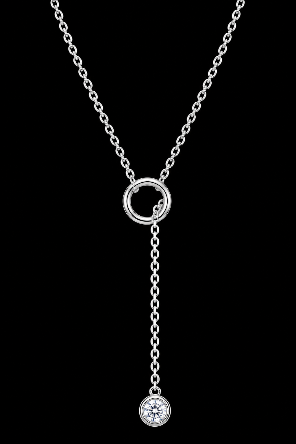 Silver Circle & CZ Drop Lariat Necklace by Silverguy