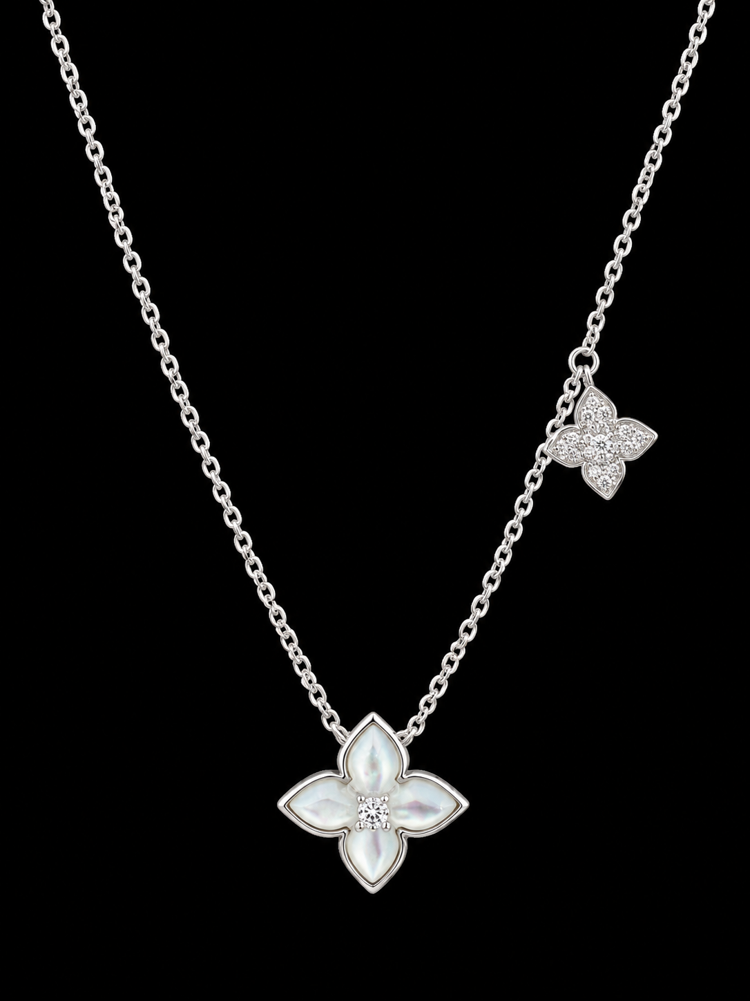 Silver Mother-of-Pearl Flower Necklace by Silverguy