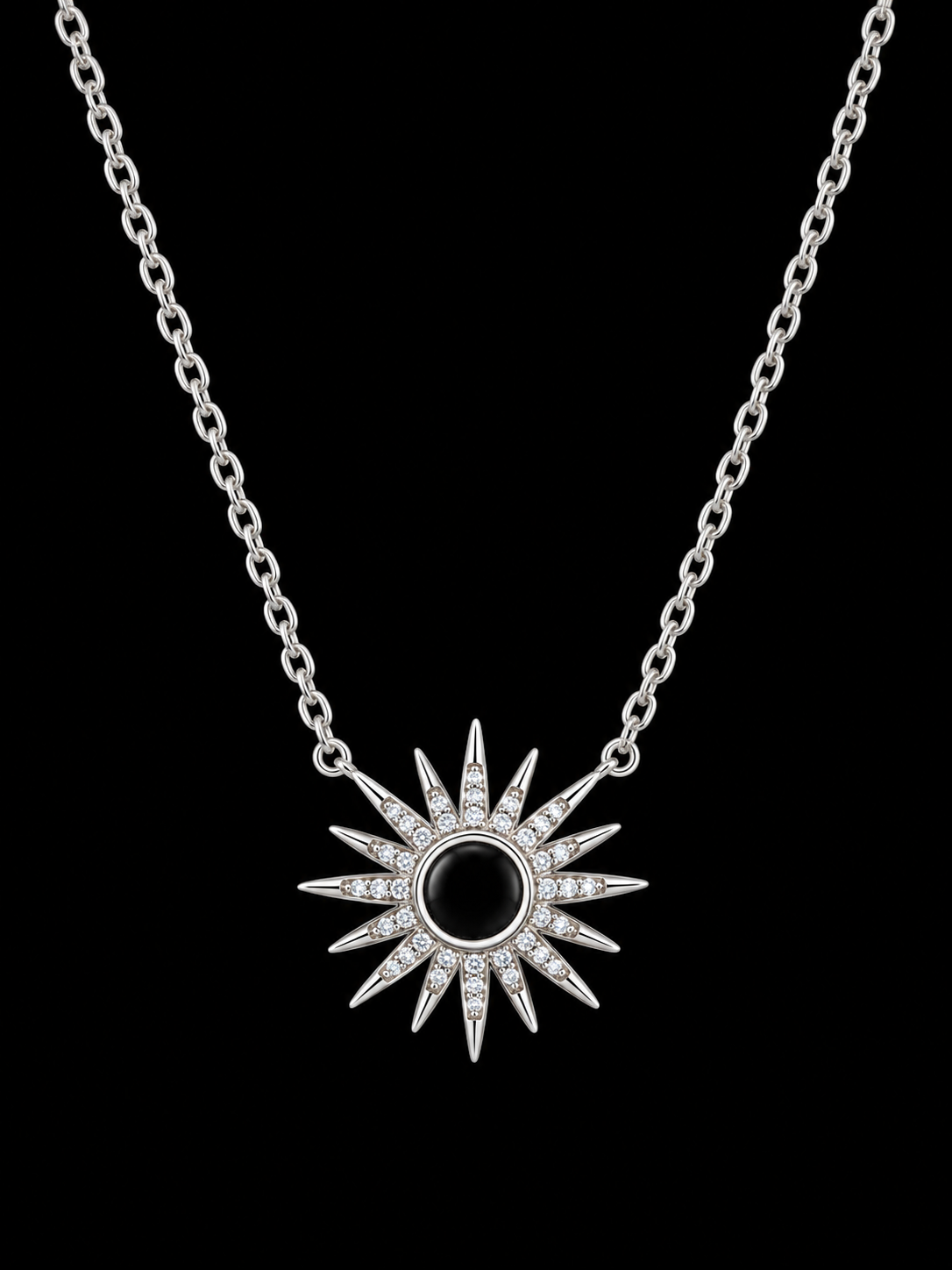 Silver Onyx Sunburst Necklace by Silverguy