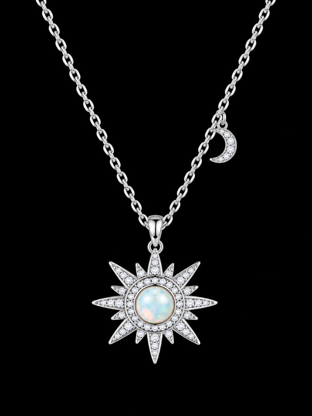 Silver Opal Sunburst & Moon Necklace by Silverguy